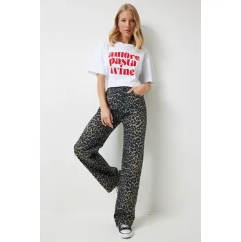 Cizojazyčná kniha Happiness İstanbul Women's Black Brown Leopard Patterned Straight Jeans Happiness İstanbul černá 2823789