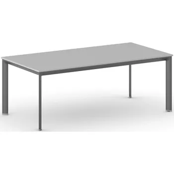 Psací stůl Jednací kancelářský stůl PRIMO INVITATION, 200x100 cm, černá podnož, šedá