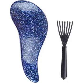 Set (kartáč na vlasy + čistič kartáčů) - TMAVĚ MODRÝ (Značka: KOMMEN)