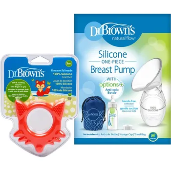 teploměr do vody pro miminko DR.BROWN'S Set Sběrač mateřského mléka + Kousátko Flexees Friends liška