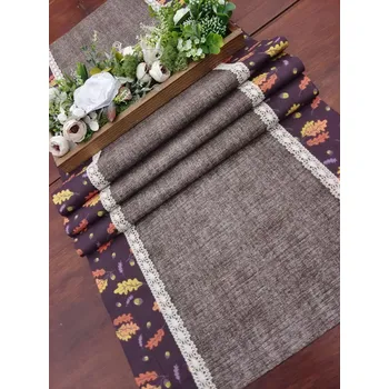 ubrus Běhoun - hnědá režná lemovaná podzimním listím