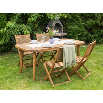 Jídelní stůl Zahradní dřevěný jídelní set světle hnědý jídelní stůl certifikované akátové dřevo 4 skládací židle rustikální styl Beliani