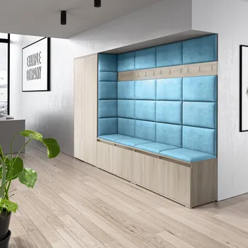 Šatní skříň Předsíňová stěna AMI 9 Azurová Dub sonoma Bez zrcadla