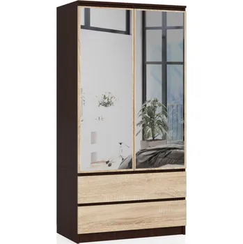 Ložnice Šatní skříň se zrcadly S90 2 dvířka 2 zásuvky wenge/dub sonoma