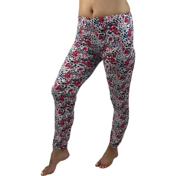 Dámské legíny NOVINKA- Dámské dlouhé legíny Barevné kvítí - Červené