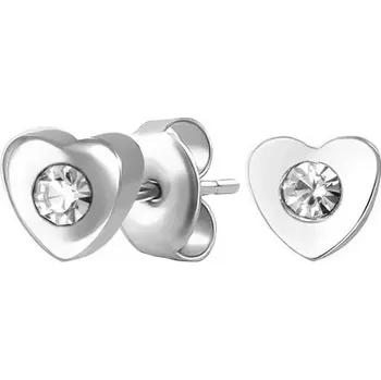 Náušnice Náušnice z oceli 316L, stříbrná barva, souměrné srdíčko se zirkonkem