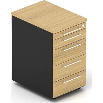 Zásuvkový kontejner NABYTEK-DESIGNOVY.CZ - DEKP24P - Kontejner kancelářský EPIC, stacionární, 5 zásuvek, hloubka 60/80cm, dub/černá