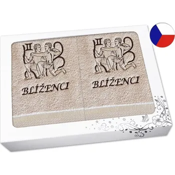 Ručník Luxusní dárková sada ručník + osuška Znamení Blíženci béžová/hnědá