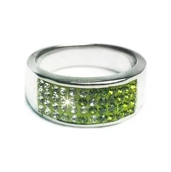 Prsten Prosperk Prsten ocelový s krystalky Swarovski 4 řady zelený Velikost prstenů: 7 (EU: 54-56) 13143/7 -
