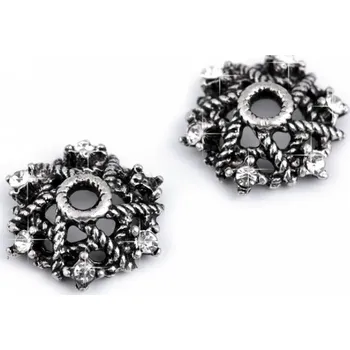 Gadget Kovový kaplík s broušenými kamínky Ø11 mm 4ks platina s patinou