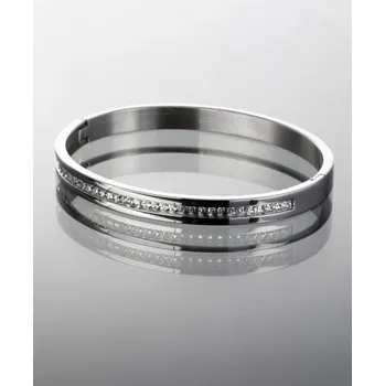 Náramek Prosperk Luxusní pevný náramek z chirurgické oceli s drobnými čirými krystaly S2417