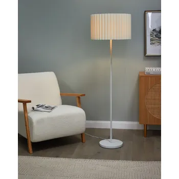 Stojací lampa Stojací lampa krémově bílá Polyester Terylen železo 154 cm Bubnové stínidlo Světlo Ložnice Obývací pokoj Retro klasická Beliani