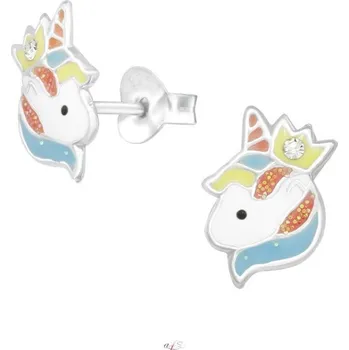 Náušnice All4Silver Náušnice dětské jednorožci s korunkou S4233