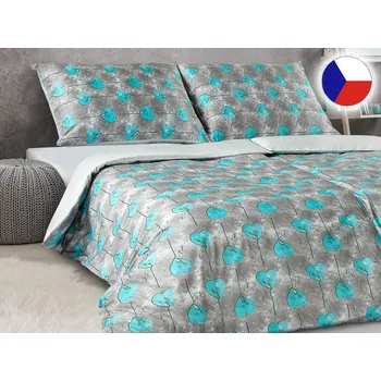 Povlečení Luxusní povlečení bavlněný satén 70x90, 140x220 GEON Srdce modrošedá