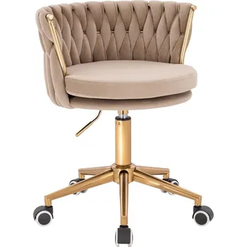 Otočné křeslo Glamour II velur na zlaté podstavě s kolečky - béžový