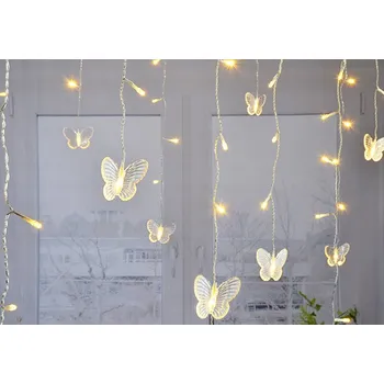 Vánoční dekorace LED závěs na baterie motýly teplé bílé světlo 262 cm x 30/70 cm