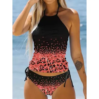 Dámské plavky Dámské plavky dvojdílné "tankini" mix barev a vzorů (Plus size S - 6XL) Barva: Červená, Velikost: 5XL