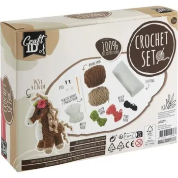 Výtvarná sada CRAFT ID Háčkování sada Koník, příze, výplň, jehla, háček, oči