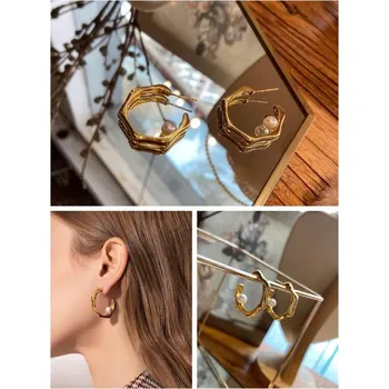 Náušnice Prosperk Náušnice zlaté ocelové kruhy s perličkou S0870