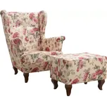 křeslo ušák Royal s taburetem, béžová (2108 / ořech)