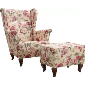 Křeslo křeslo ušák Royal s taburetem, béžová (2108 / ořech)