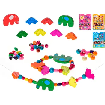 Dětské navlékací korálky Mikro trading Korálky navlékací dřevěné - 3 barvy