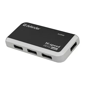 USB hub USB (2.0) hub 4-port, Quadro Infix, černo-šedá, Defender, LED indikátor, kompaktní