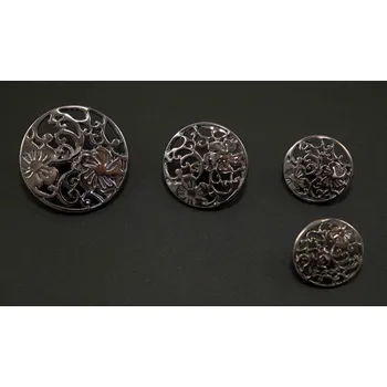 Knoflík Luxusní kovový filigránský knoflík - tmavé lesklé stříbro - průměr 2,3 cm