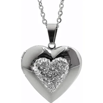 Náhrdelník JSB bijoux s.r.o. Ocelový náhrdelník velký srdcový medailon s krystaly Swarovski Crystal