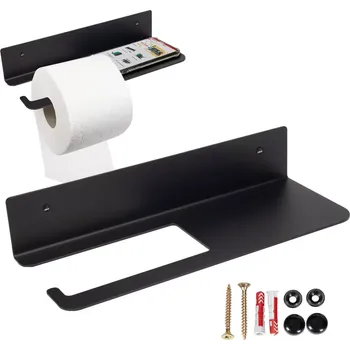 Stojan na toaletní papír s poličkou, černý kov