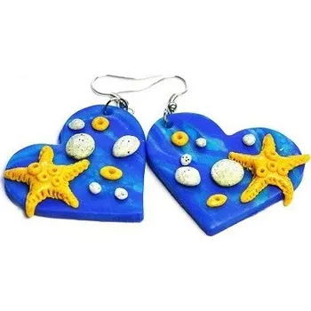 Náušnice Fimos Náušnice Fimo - moře v srdci S4542