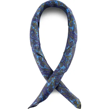 Šátek Hedvábný šátek se světle modrým a zlatým vzorem paisley - Bohemian Revolt