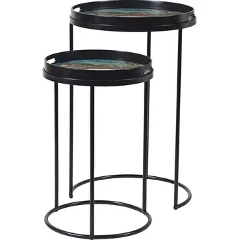 Barový stolek Stylový set dvou příručních stolků Marle Green s mramorovou deskou
