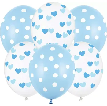 Balónek Latexové balonky s potiskem puntíků a srdíček - modré 6ks
