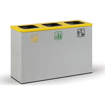Odpadkový koš Koš na tříděný odpad 3x 42 l, stojan na odpadkové pytle, šedá/žlutá