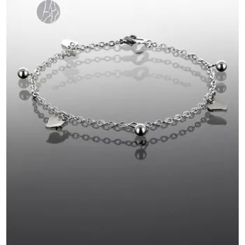 Náramek Prosperk Ocelový řetízek na nohu s kuličkami a srdíčky S3770