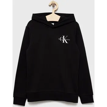 Chlapecká mikina Dětská bavlněná mikina Calvin Klein Jeans černá barva, s potiskem IU0IU00266.9BYY 99X, vel. 128