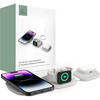 BEZDRÁTOVÁ NABÍJEČKA TECH-PROTECT QI15W-A32 3IN1 MAGNETIC MAGSAFE WIRELESS CHARGER GREY