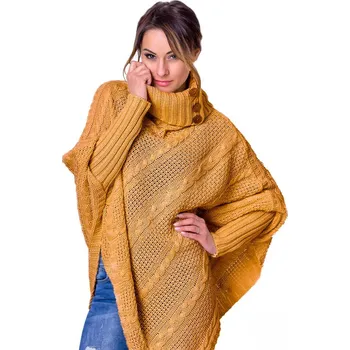 Dámský svetr Dámské pončo CARLA hořčicové, VELIKOST UNI ( S, M , L )