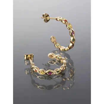 Náušnice Prosperk Náušnice zlaté kroužky s barevnými kamínky ve tvaru slziček S3433