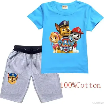 Tlapková patrola Letní souprava pro kluky - tričko + kraťasy "Tlapková patrola" Barva: šedé kraťasy + sv. modré tričko, Velikost: 110