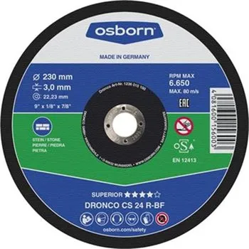 Řezný kotouč Osborn 1128015100 - Kotouč řezný pr. 125x3,0x22,2mm, na kámen, zrno CS 24 R, Superior - vypouklý
