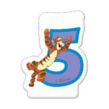 Procos Medvídek Pú dortová svíčka bílá s modrým číslem 5 a s tygříkem p82917