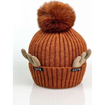 Čepice Dámská veselá čepice s bambulí sobík ve skořicové barvě, VELIKOST UNI