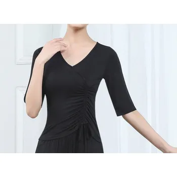 Taneční Top s bočním stahováním Tříčtvrteční rukáv - všechny velikosti Černá L