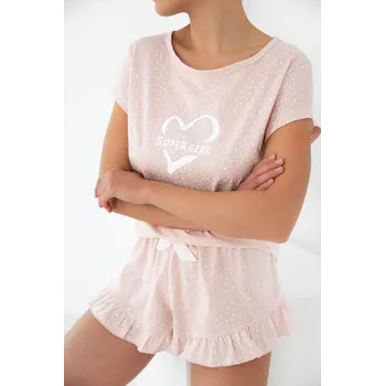 Dámské pyžamo Pudrové krátké pyžamo Sensis Super Girl kr/r S-XL Velikost: XL, Barva: Růžová