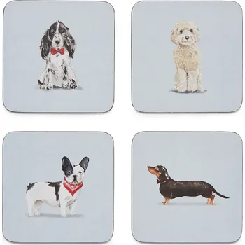 prostírání City Look, Anglie CL - Korkové prostírání pod skleničky Curiours Dogs 4 ks - 10,5*10,5 cm