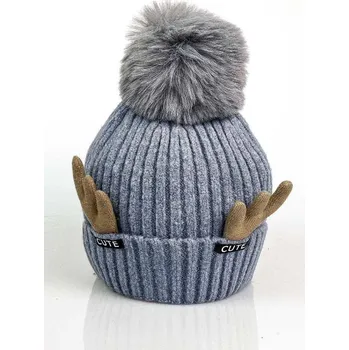 Čepice Dámská veselá čepice s bambulí sobík v šedé barvě, VELIKOST UNI