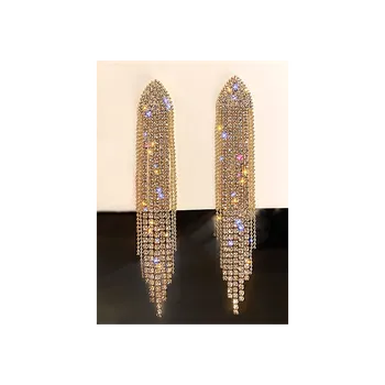 Náušnice Dlouhé latino náušnice štrasové třásně se zirkony č.02 Zlatá