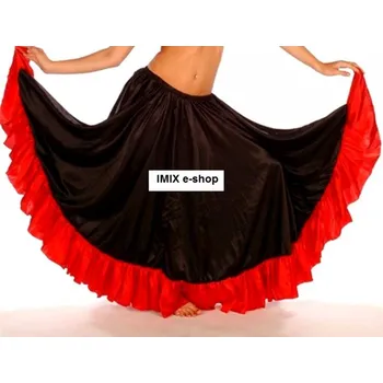 Dámská sukně Saténová Flamenco sukně s volánem 11 metrů - Zakázková výroba Black/ Red (černá s červeným lemem) L